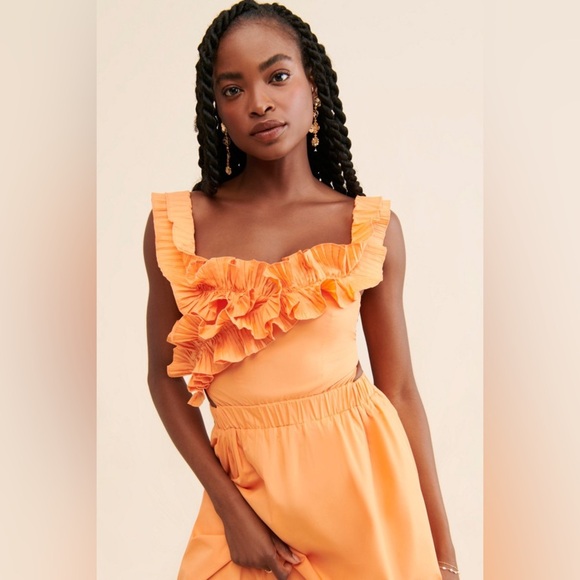 Sovere Rapture Maxi Dress Off the Shoulder Ruffle Orange - Picture 3 of 16